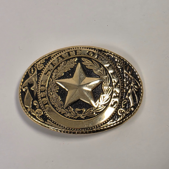 Unbranded Other - The State of Texas Star Logo Flag Gold-Tone Metal Western Belt Buckle USA